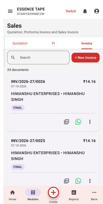 Ganak360 sales invoices